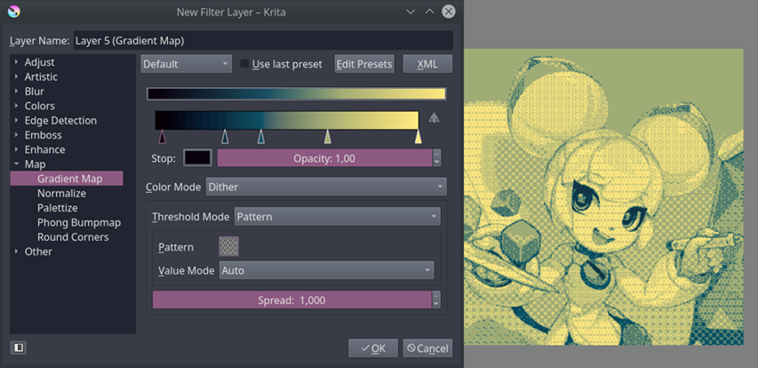 Image showing the new gradient map filter options in action