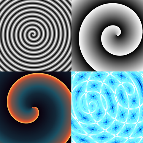 Several spirals made with the spiral gradient option.