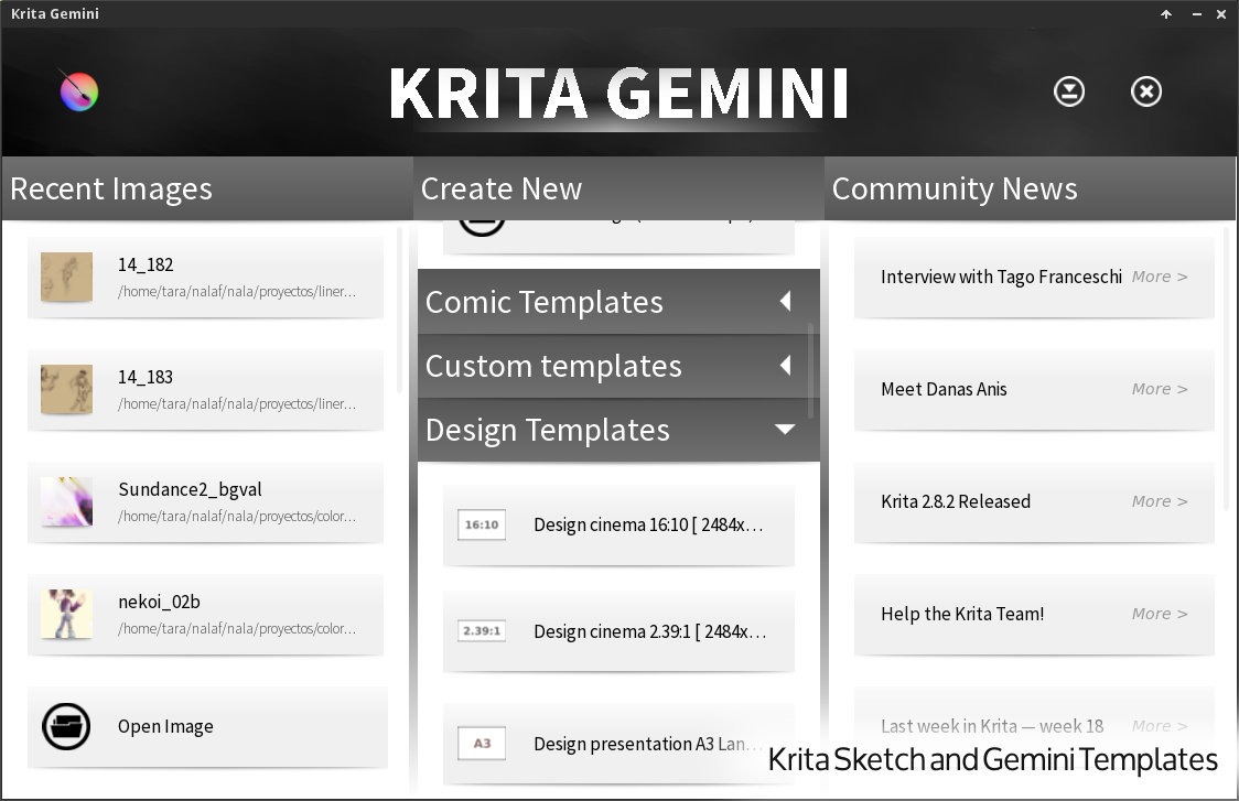 Krita Gemini/Sketch with templates