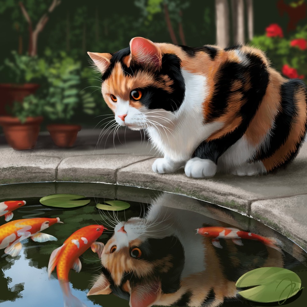 cat reflection by Elixiah
